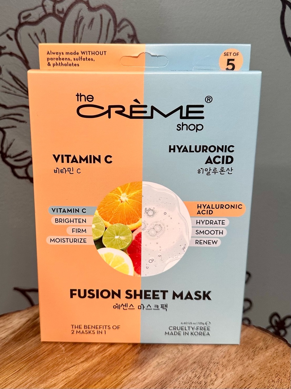 The Crème Shop Vitamin C & Hyaluronic Acid Fusion Sheet Mask: Box of 5